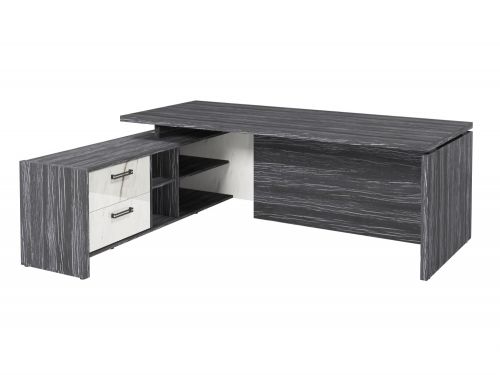 Стол руководителя с опорной тумбой Festus FB-121L.GG 1800x2100x750 (Древесина Графит/Мрамор Леванто белый)