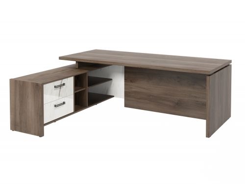 Стол руководителя с опорной тумбой Festus FB-121L.GG 1800x2100x750 (Орех Пацифик Табак/Мрамор Леванто белый)